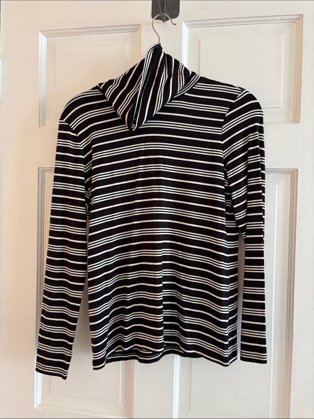 Talbots Black & White Striped Long-Sleeve Turtleneck